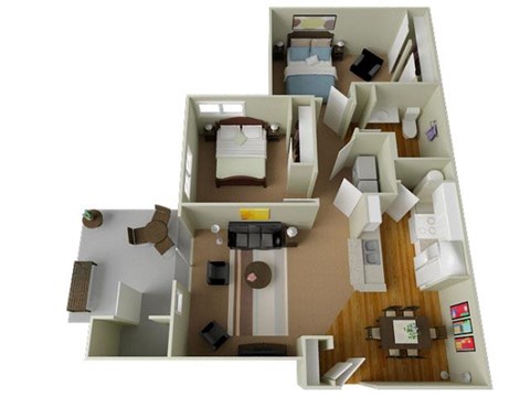 Floor plan for 2 beds, 1 bath, 953 sqft